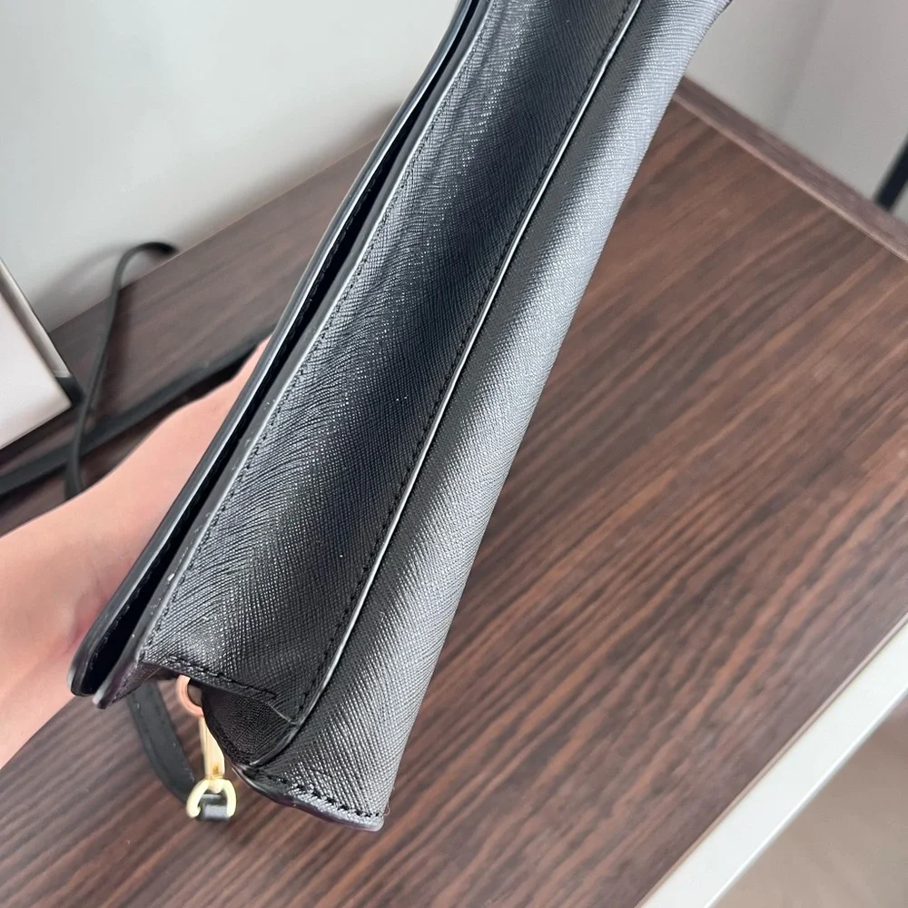 Tory Burch Black Saffiano Crossbody Clutch with Gold Hardware